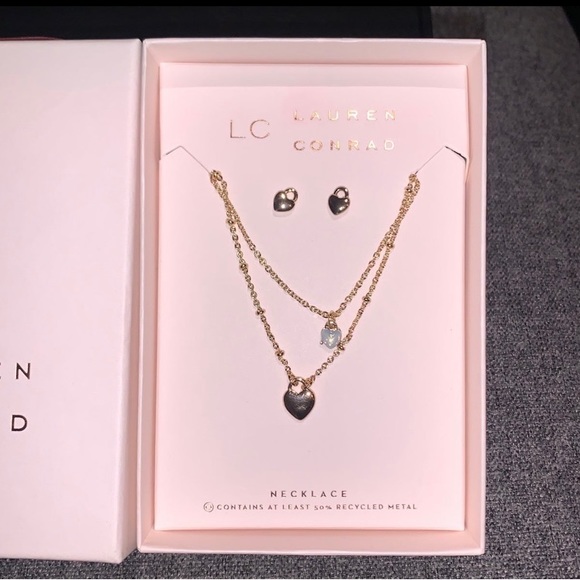 LC Lauren Conrad Multilayer Heart Necklace & Earrings Set - Picture 3 of 3